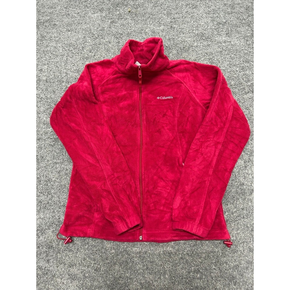 Columbia Fleece Womens Size M Red Full Zip Mock Neck Adjustable Hem Jacket